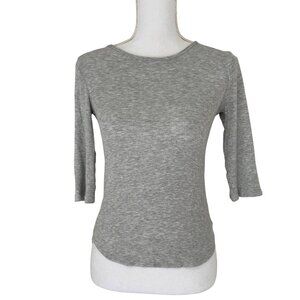 Vince Top Womens Size Small Grey 3/4 Sleeve Rib Stretch Viscose Spandex Blend